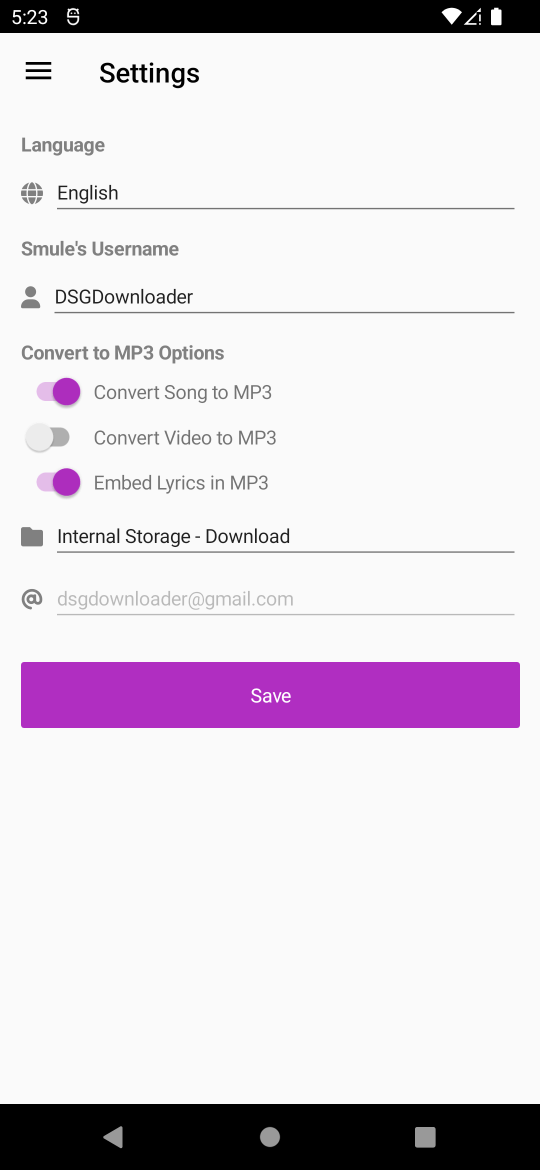 Settings page